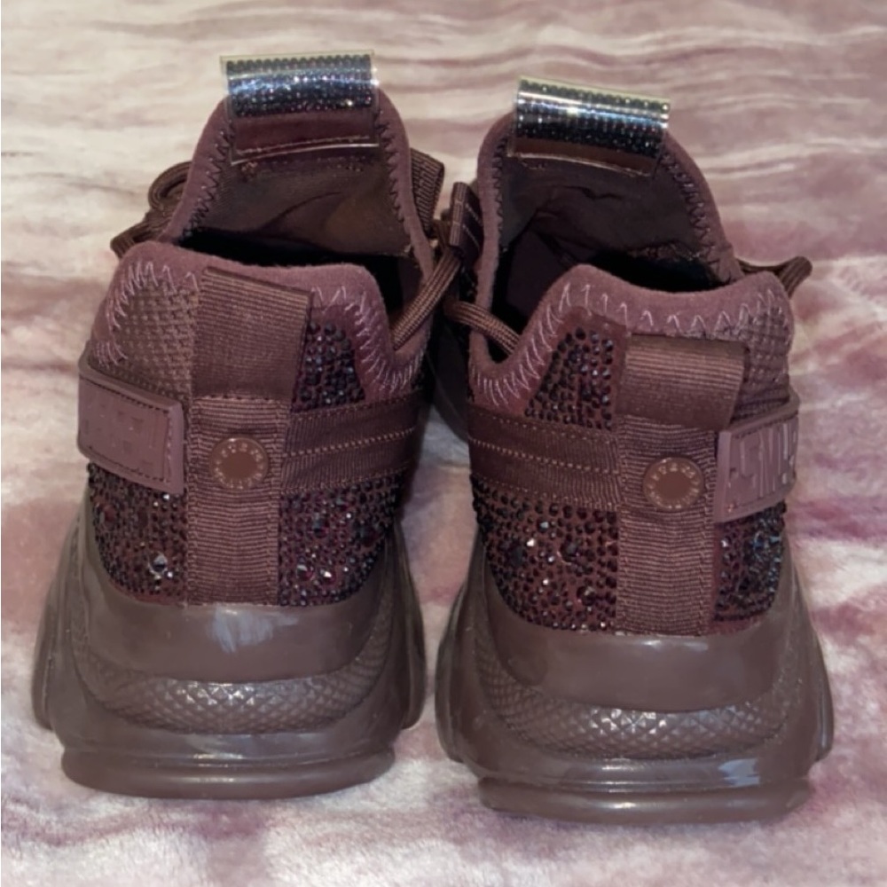 Steve Madden Women's Sneakers Maxima Burgundy. Glitzy Rhinestone Embellishment.